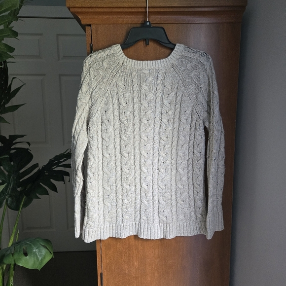 American Eagle Outfitters Beige Cable Knit Sweater Woth Sparkle Threads - Picture 2 of 7
